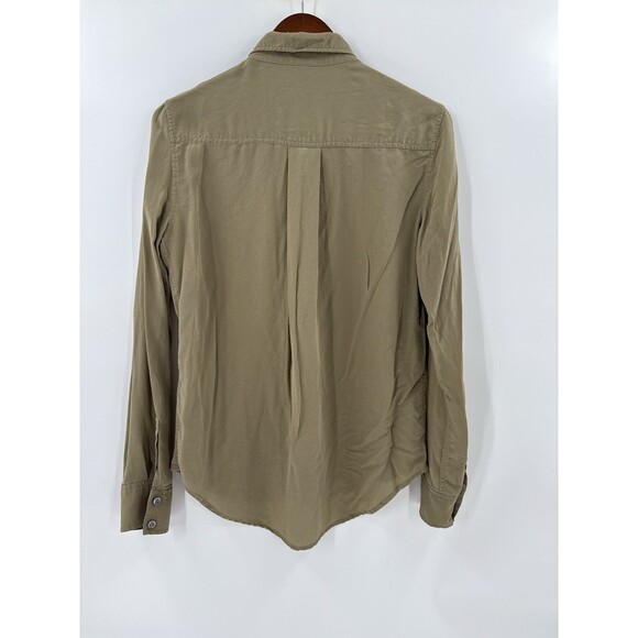Spanx SILK Olive Green Button Down Long Sleeve Ladies Silk Shirt Size SMALL - Picture 9 of 11